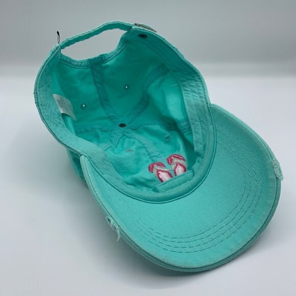 Life is Good Flip Flops Turquoise Distressed Relaxed Fit Adjustable Hat - Picture 4 of 5